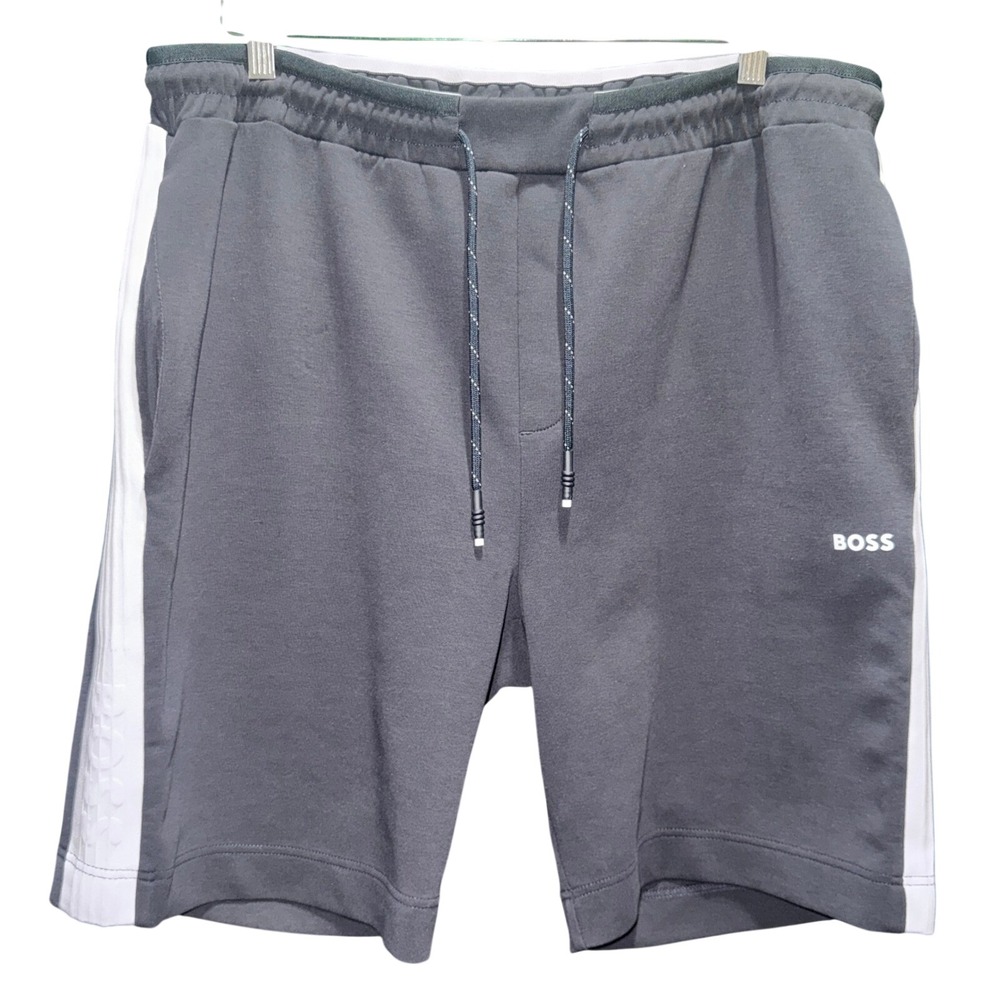 Size 3XL - Hugo Boss Pavel White Side Stripe Logo Drawstring Sweat Shorts